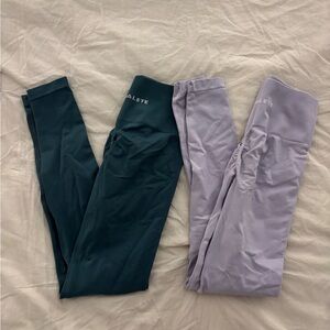 Alphalete Leggings - Dark Green and Light Purple